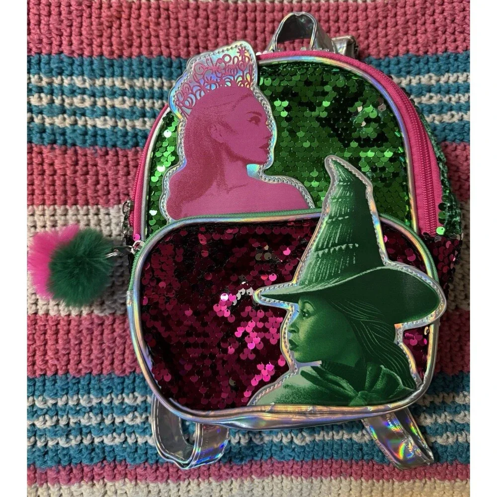 Wicked Movie Glinda Elphaba Mini Backpack Sequin Green Pink Universal Studios